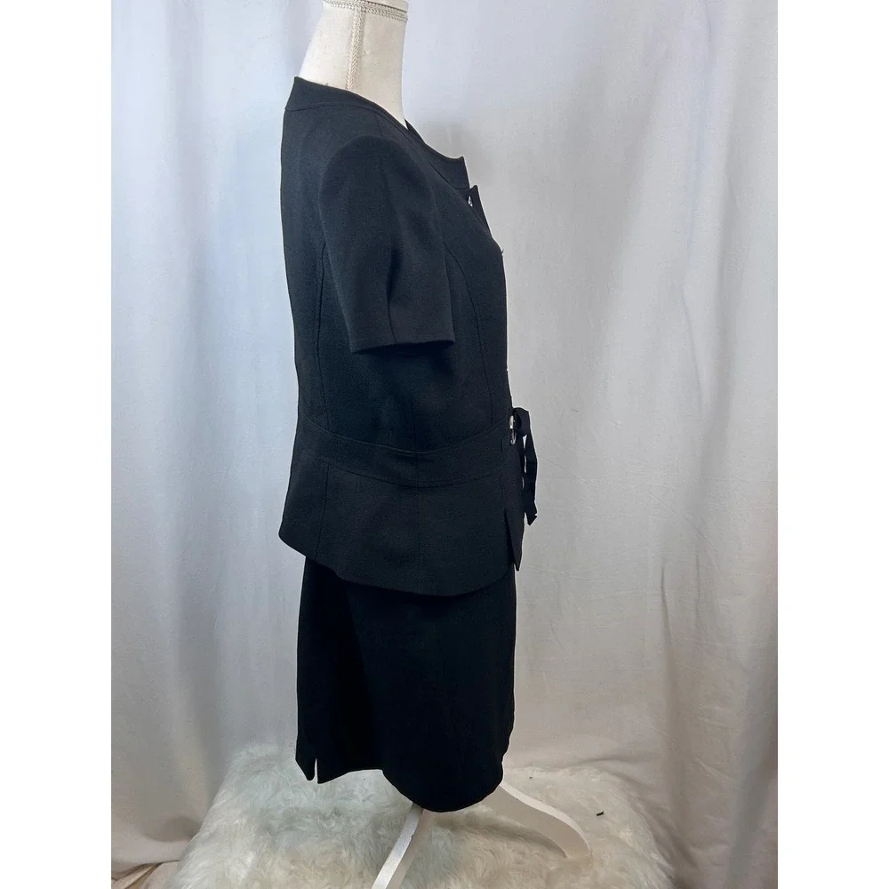 Tahari Black Peplum Skirt Suit‎ Set Short Sleeve Jacket Pencil Skirt 1